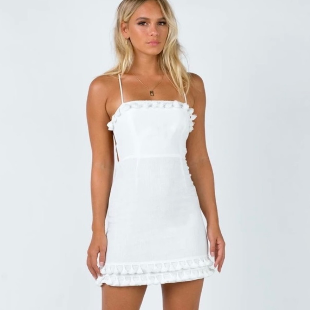 Princess Polly Fiorella white tassel mini dress
